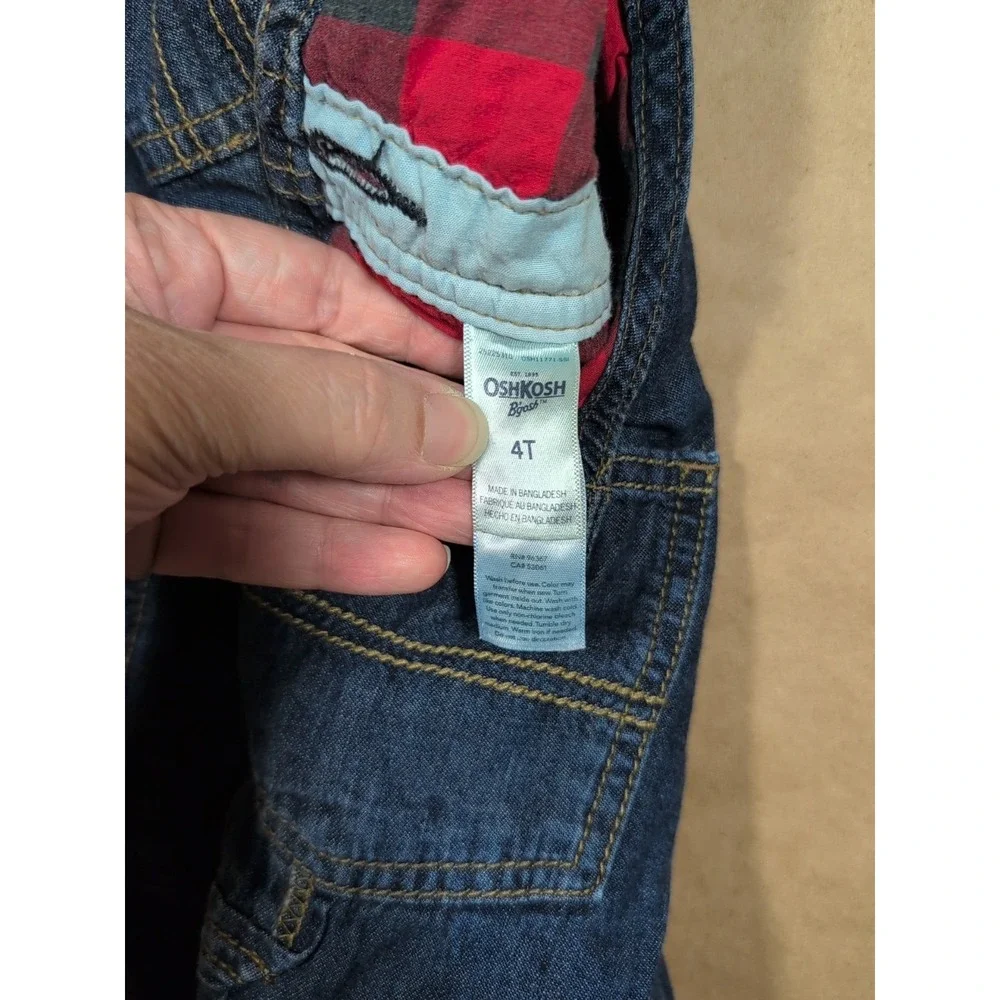 OshKosh B'gosh Kids 4t Denim Vestbak Jeans Overalls‎ Plaid Cotton Lined
